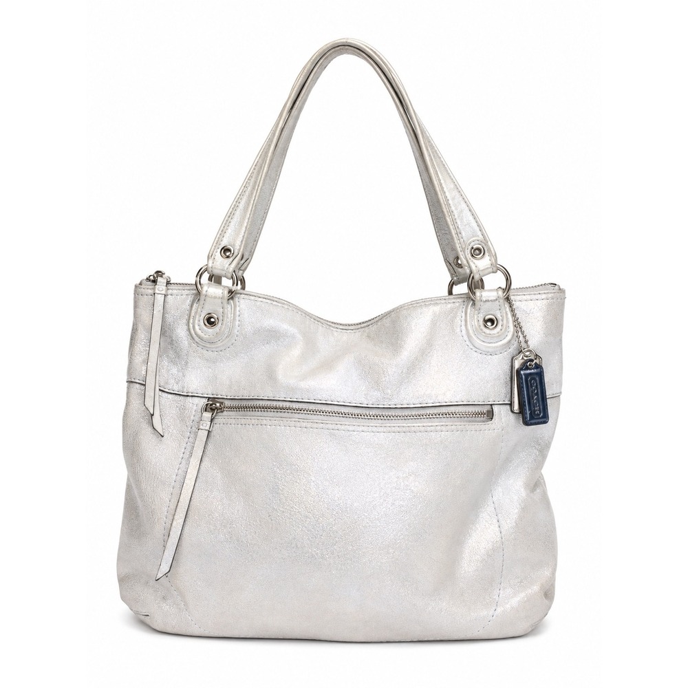 Coach Kristin Spectator Silver Metallic Leather Hobo Shoulder Bag 19302